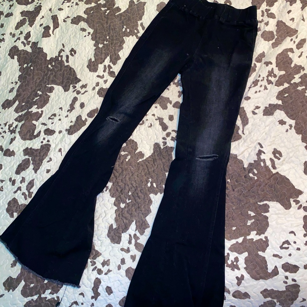 Black Denim Stretchy Waist Flare Jeans